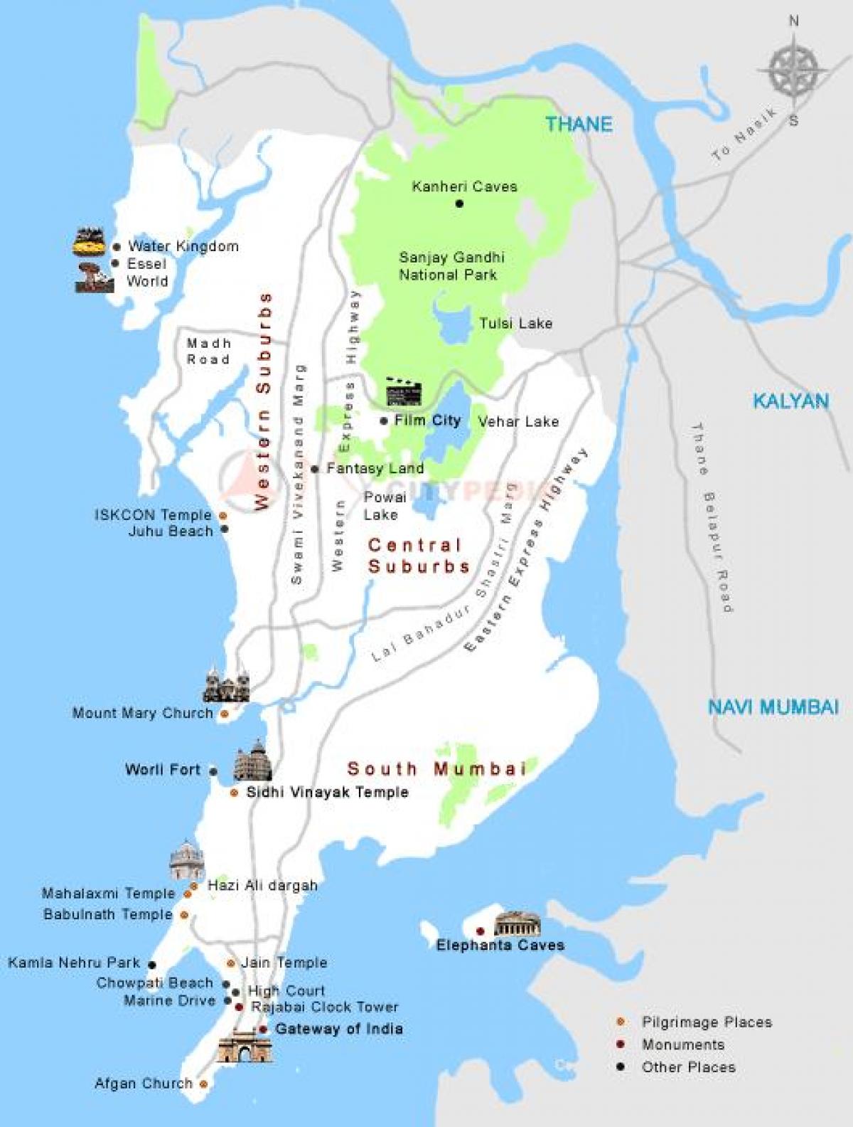 מפה של מומבאי מקומות התיירות